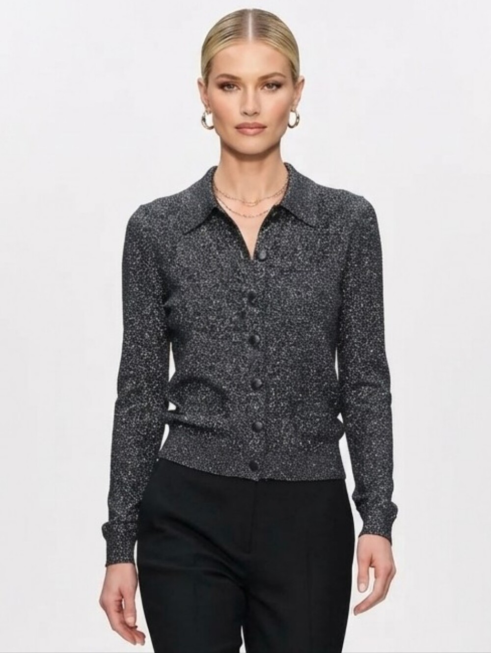 D. Exterior Italian Metallic Shimmer Knit Cardigan Sweater Size S